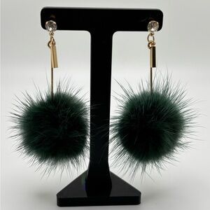 Green Fluffy Pom Pom Earrings